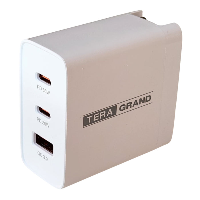 65W GaN 3-Port Wall Charger with 2 USB-C PD 3.0 Ports & USB-A QC 3.0 Port