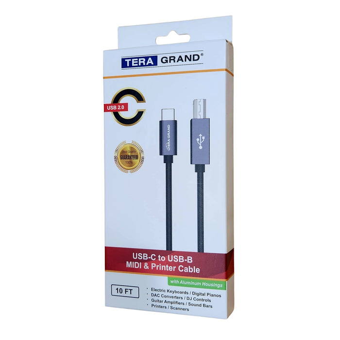 USB 2.0 USB-C to USB-B MIDI & Printer Cable, Black 10'