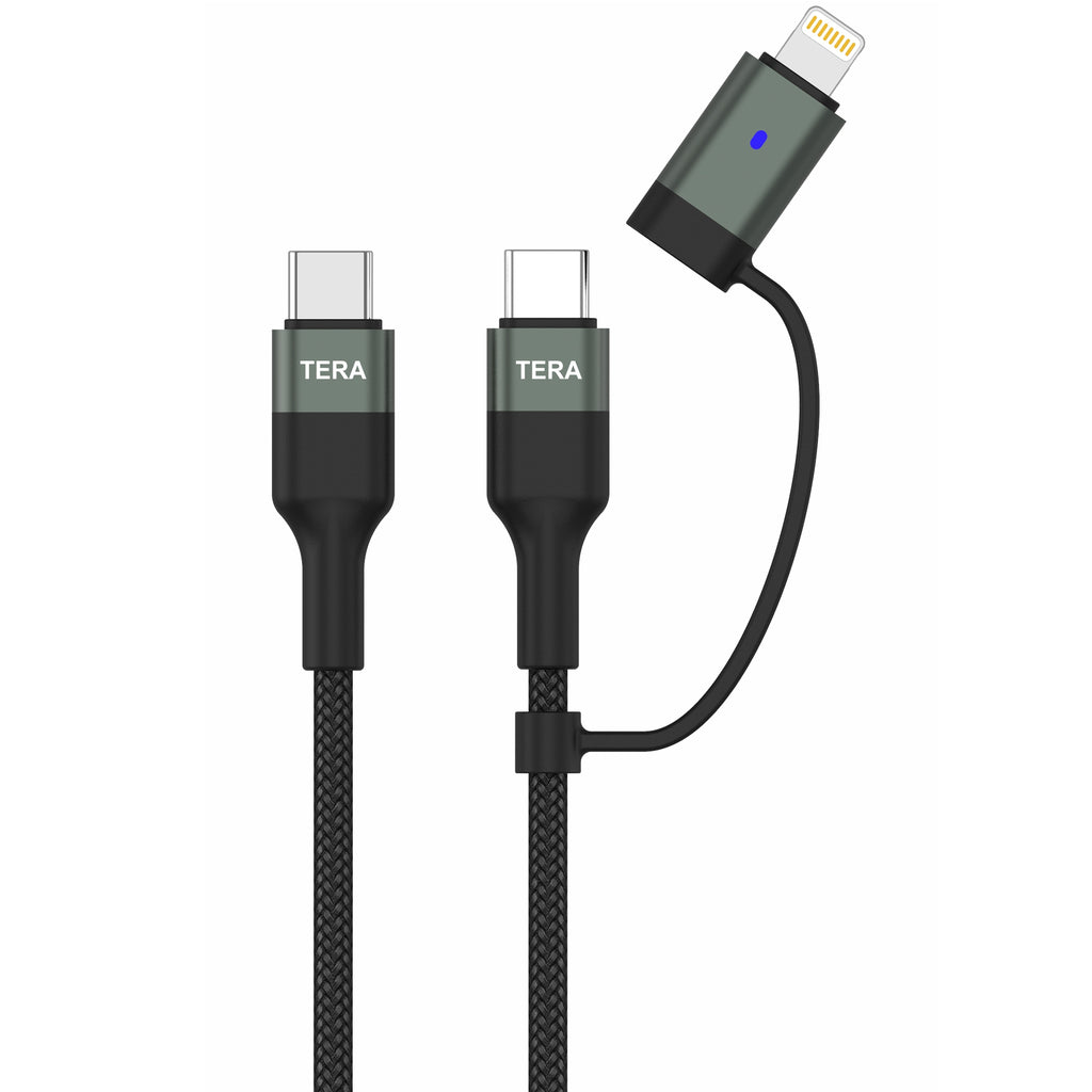 Câble 2 en 1 USB vers USB-C+Lightning 60W noir 1,2m-IDUSD