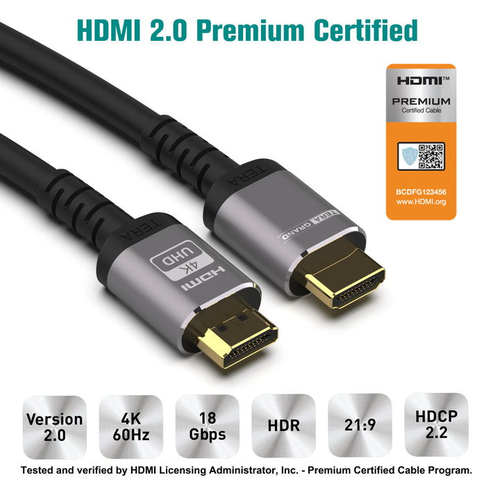 Câble Premium HDMI 2.0 Certifié avec Ethernet 2m - UHD High Speed 4K 60Hz  HDR - Résistant - Cordon Robuste M/M en Fibre d'Aramide - TPE 