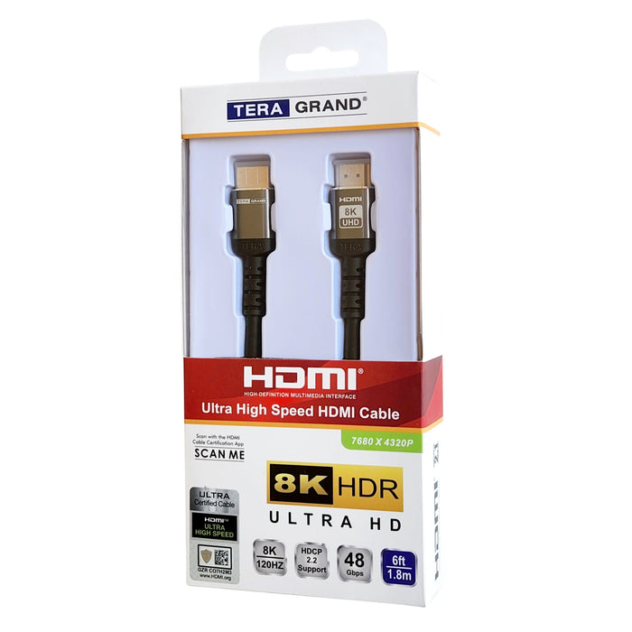 Tera Grand - 8K Ultra High Speed HDMI Certified Cable with Aluminum  housing, Supports HDMI 2.1 8K HDR Ultra HD, 48 Gbps, 6 Feet
